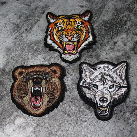 Tiger Bear Wolf Head Animal Embroidery Iron On Patches Morale Tactical Emblem Applique DIY Hat Coat Sticker Gifts Drop Shipping - US Tactical Warehouse