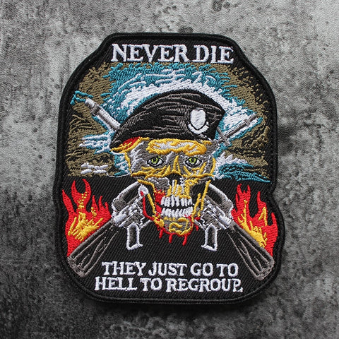 "Old Soldiers Never Die" Skull Embroidered Morale Patches - US Tactical Warehouse